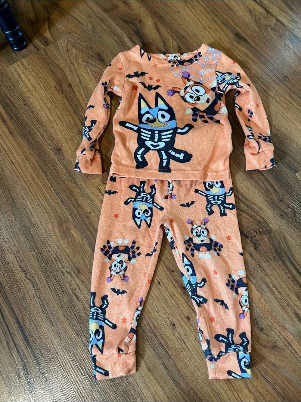 3/$10 Bluey Kids Orange Halloween Skeleton Pajama Set